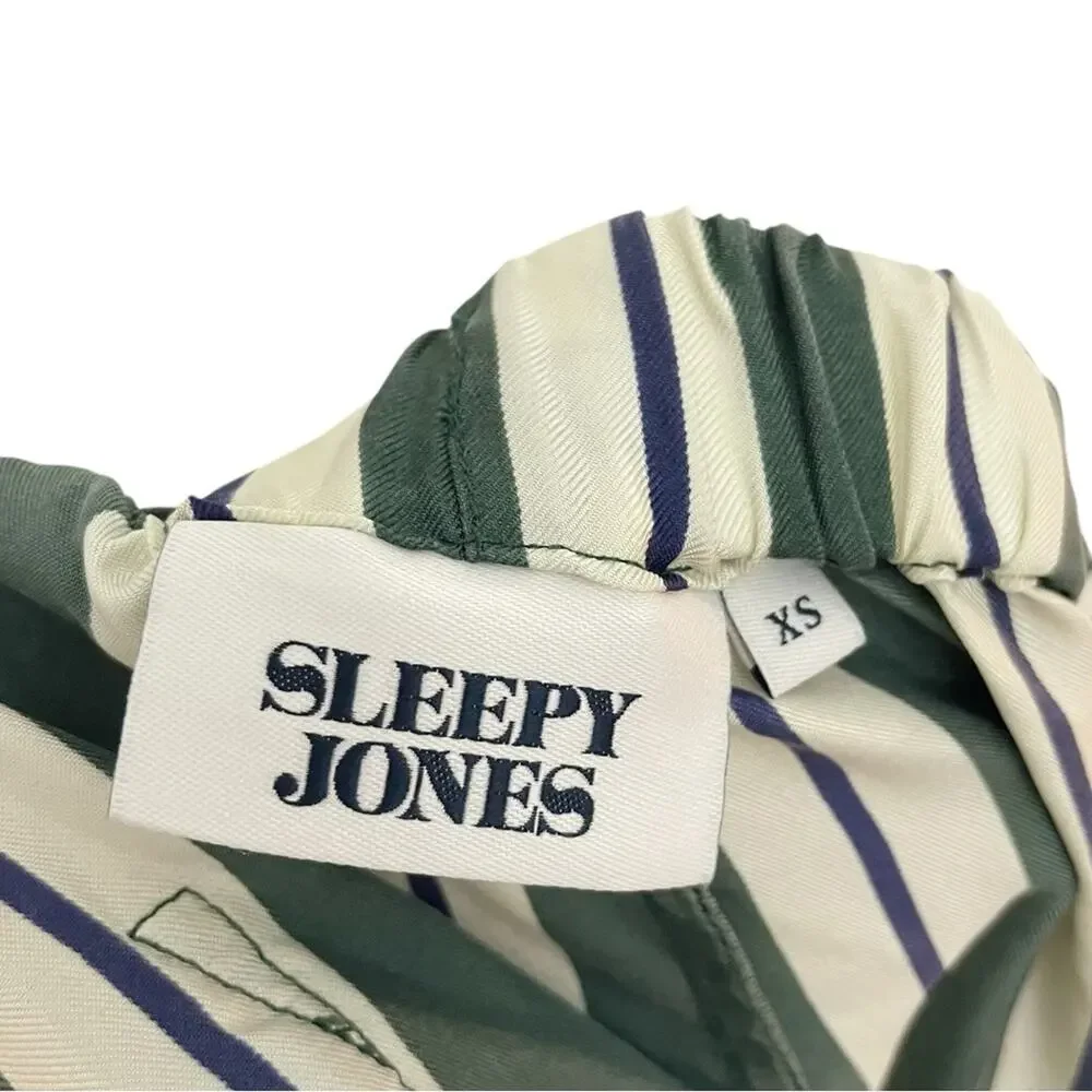 Sleepy Jones Green Cream Striped Silk Pajama Pants XS